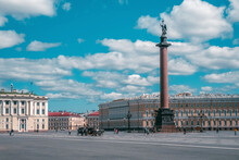 Summer View Of Winter Palace Square With Carriage And Horses In