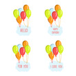 © Natika_art - Balloons with a poster and inscriptions Happy birthday, Hello, I love you, for you, on a white isolated background. Cartoon. Vector flat illustration