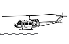 Bell UH-1D Iroquois, Huey. Vector Drawing Of Utility Helicopter. Side View. Image For Illustration And Infographics.