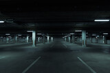 Fototapeta  - Horizontal image of dark underground parking lot