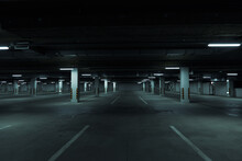 Horizontal Image Of Dark Underground Parking Lot