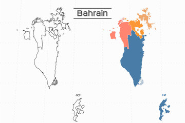 Wall Mural - Bahrain map city vector divided by colorful outline simplicity style. Have 2 versions, black thin line version and colorful version. Both map were on the white background.