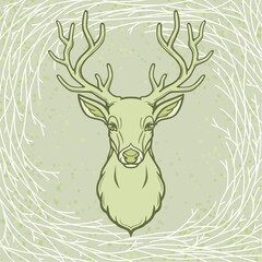 Wall Mural - Animation portrait of a horned deer. Wood spirit, pagan deity.  Print, potser, t-shirt, card.