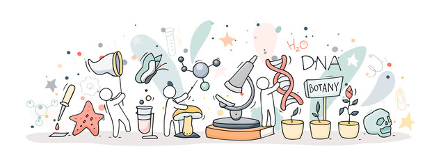 Biology science education concept vector poster in flat style design. Biology school laboratory equipment.