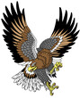 stylized Japanese eagle. Landing attacking prey bird.  Tattoo style vector illustration