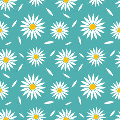 Sticker - White daisies flowers blue seamless pattern