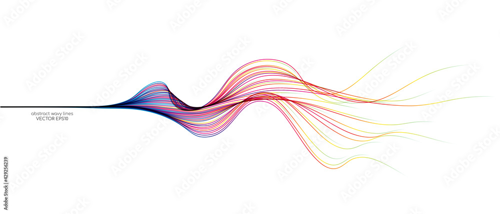 Vector abstract wavy lines flowing dynamic in colorful spectrum colors isolated on white background for concept of modern, technology, digital, communication, science, music. - obrazy, fototapety, plakaty 