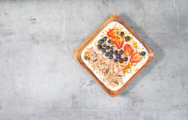 Wall Mural - Muesli with yogurt and berries, healthy breakfast