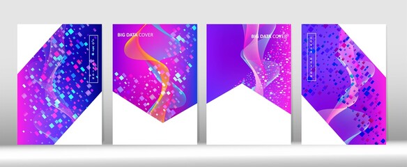 Wall Mural - Music Covers Set. Pink Purple Blue Punk Vector Cover Design. 3D Fluid Shapes Modern Cover