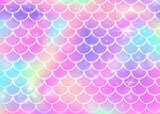 Rainbow scales background with kawaii mermaid princess pattern.