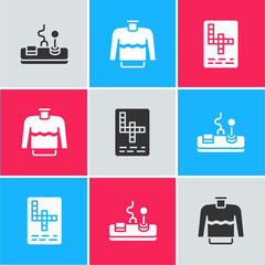 Poster - Set Gamepad, Sweater and Crossword icon. Vector