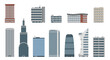 Office city building vector set in flat style. Commercial office, corporate, workplace buildings and skyscrapers. Isolated from backgroun