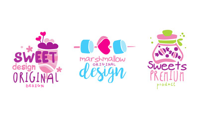 Canvas Print - Emblems with Milkshake and Marshmallow as Sweet and Sugary Confectionery Vector Set