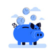 © marcovector - Funny blue piggy bank and falling inside clock faces coins