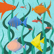 Unterwasser-Illustration und Leben. die Schönheit des marinen Lebens. Fische und  Algen sind schön und bunt