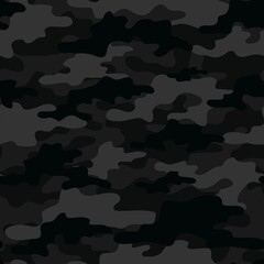 Abstract seamless military camo texture for print. Forest background. Vector dark