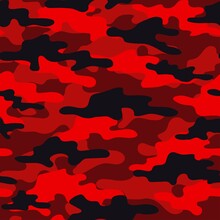 Red Military Camouflage. Vector Seamless Print. Army Camouflage For Clothing Or Printing