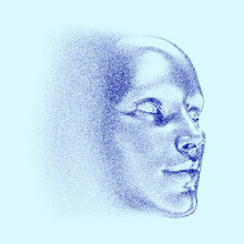 Silhouette Of A 3d Human Head Made Of Dots And Particles. Concept Of Artificial Intelligence And Neural Network.