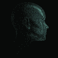 Aufkleber - Silhouette of a 3d human head made of dots and particles. Concept of Artificial intelligence and Neural Network.