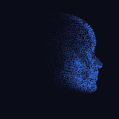 Aufkleber - Silhouette of a 3d human head made of dots and particles. Concept of Artificial intelligence and Neural Network.