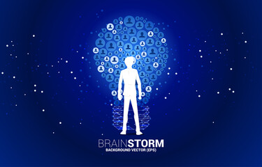 Poster - Businessman standing with light bulb from people icon. Concept of business idea and brainstorm.