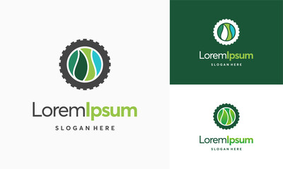 Modern nature technology logo, leaf and gear machine vector, Agriculture logo template icon, Green Eco Tech Logo Template Design Vector, Nature Industry