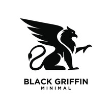 Premium Black Minimal Griffin Mythical Creature Emblem Mascot Vector Design Logo 