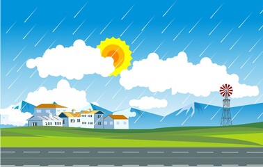 Wall Mural - It's raining countryside landscape, vector illustration