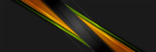 Futuristic Glossy Orange And Green Stripes. Abstract Tech Graphic Banner Design. Vector Corporate Background