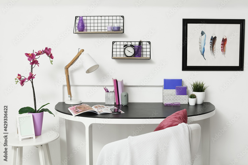 Interior of modern room with comfortable workplace