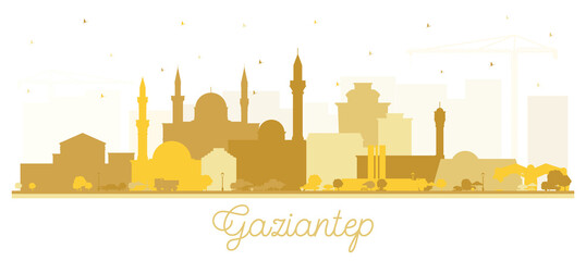 Gaziantep Turkey City Skyline Silhouette with Golden Buildings Isolated on White.