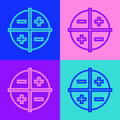 Pop art line XYZ Coordinate system icon isolated on color background. XYZ axis for graph statistics display. Vector