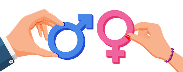 Wall Mural - Pink and blue gender symbol isolated on white.