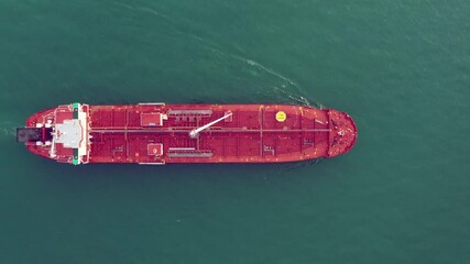 Wall Mural - Aerial Top view of oil tanker ship sailing on open sea. Crude oil tanker lpg ngv at industrial estate Thailand - Oil tanker ship to Port of Singapore - import export. 4K