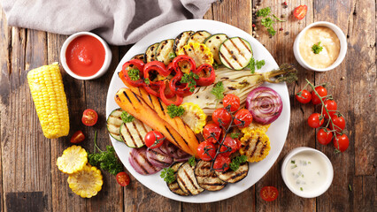 Poster - grilled vegetable- healthy barbecue with dipping sauce