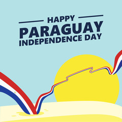 Wall Mural - Paraguay independence day greeting card with the sunny day scenery and a long flag.