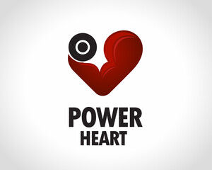 simple hand fitting barbell form heart power logo icon symbol design illustration