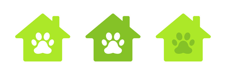 Animal paws icons set. House. Flat design. Vector illustration.