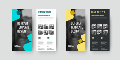 Canvas Print - vector dl flyer template with color design isolated on white and black background. set