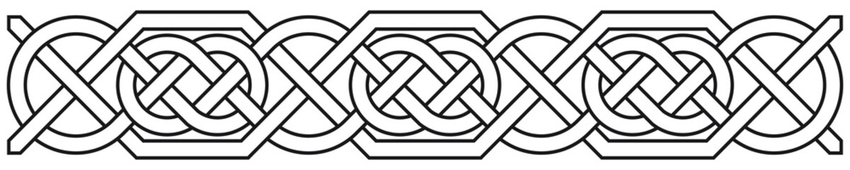 Wall Mural - Celtic border with circles. Linear border made with Celtic knots for use in designs for St. Patrick's Day.