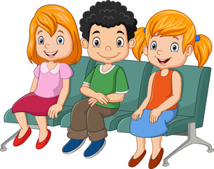 Three little kids sitting on seat