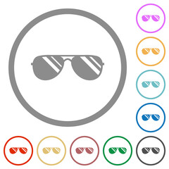 Sticker - Aviator sunglasses with glosses flat icons with outlines