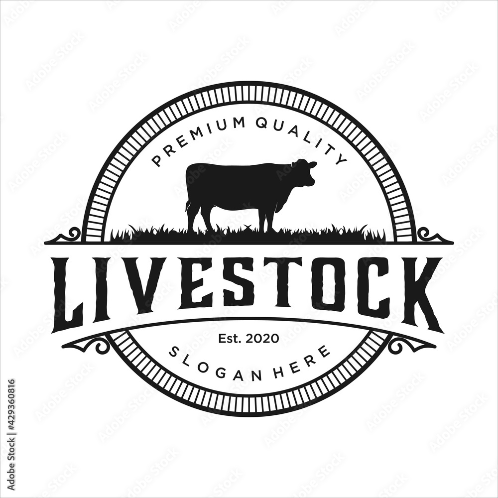 retro vintage, livestock cattle farm logo design template vector Stock ...