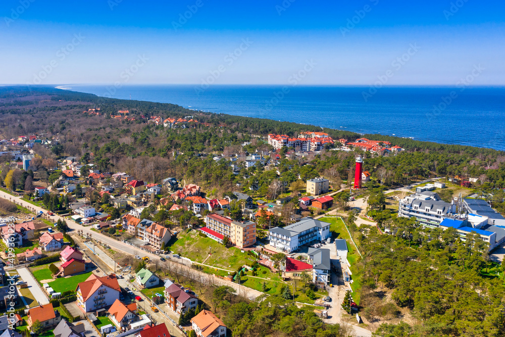 Aerial view of the Krynica Morska town on the Vistula Spit. Poland - obrazy, fototapety, plakaty 