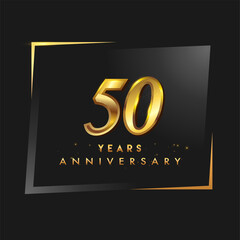 Wall Mural - 50th anniversary celebration logotype with handwriting golden color elegant design isolated on black background. vector anniversary for celebration, invitation card, and greeting card.