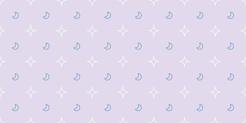 Purple moon and stars seamless repeat pattern vector background