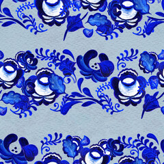 Wall Mural - Blue floral seamless pattern in Russian gzhel background