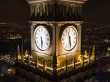Fototapeta Big Ben - Palace of Culture and Science in Warsaw. Clock. Drone view