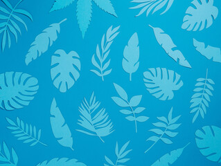 Canvas Print - Summer tropical pattern with blue palm leaves against matching monochrome background. Minimal natural summer concept. Exotic texture wallpaper. Flat lay, top view.