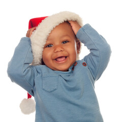 Wall Mural - Adorable african baby with Christmas hat